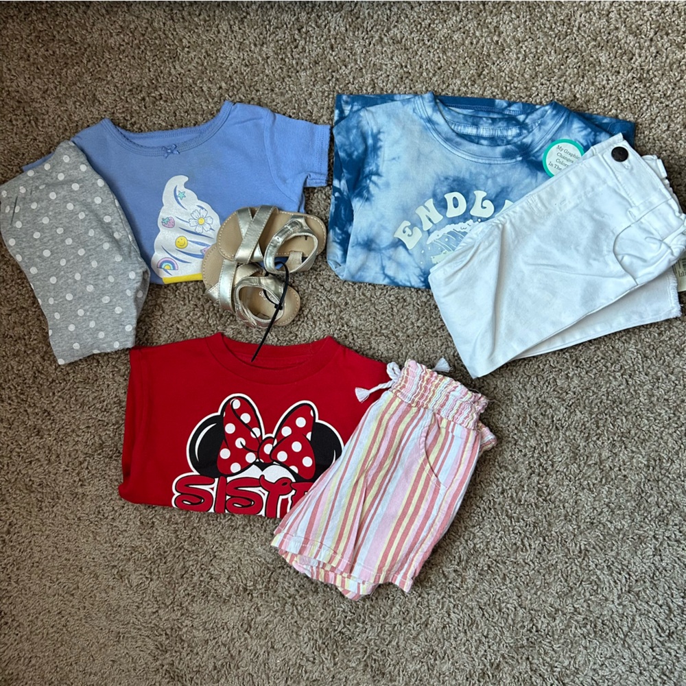 Lot of 8 Toddler Clothes Cat&Jack 18M Carters 2T & Garanimals 3T & Sandals |E18
